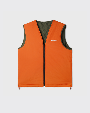Butter Goods Chainlink Reversible Puffer Vest - Army/Orange - Sale