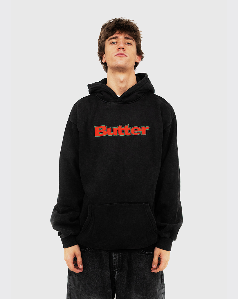 Butter Goods Nylon Logo Applique Pullover Hoodie Black