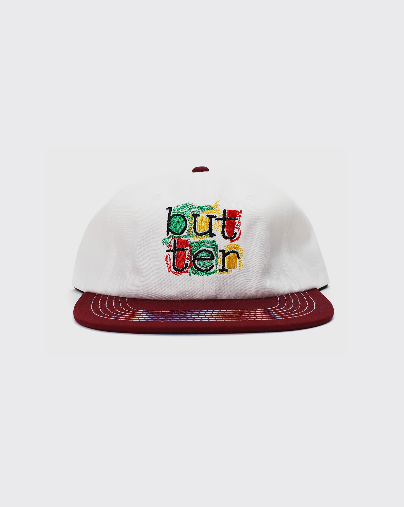 Butter Goods Scribble 6 Panel Hat - White/Burgundy