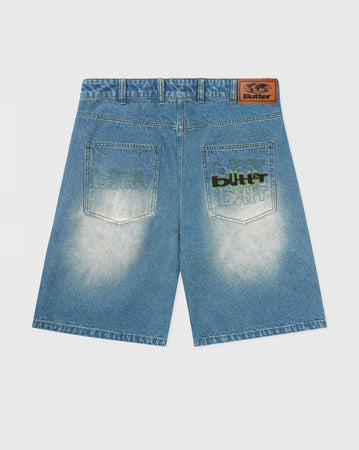 Butter Goods Warped Denim Shorts - Washed Mid Blue