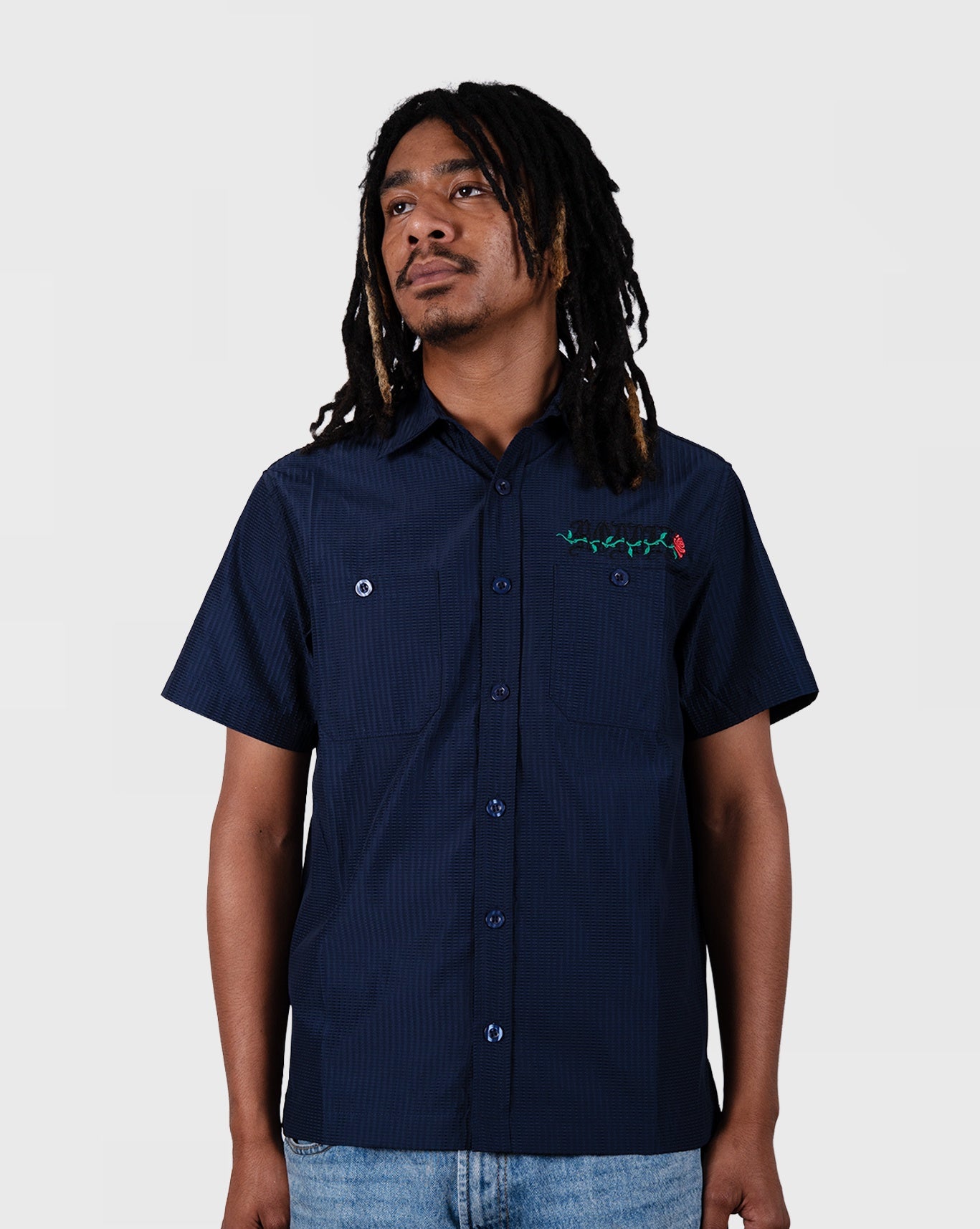 Hoddle Thorn Seesucker Shirt - Navy