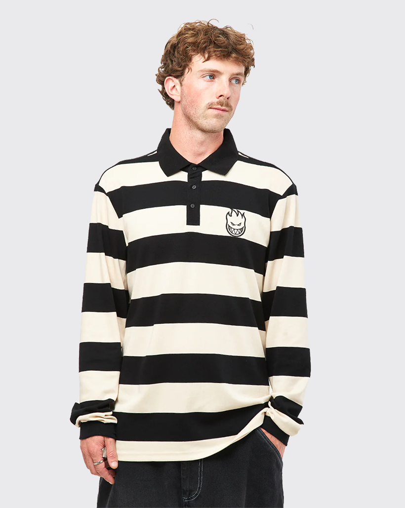 Spitfire Bighead Rugby Long Sleeve Shirt - Off White/Black