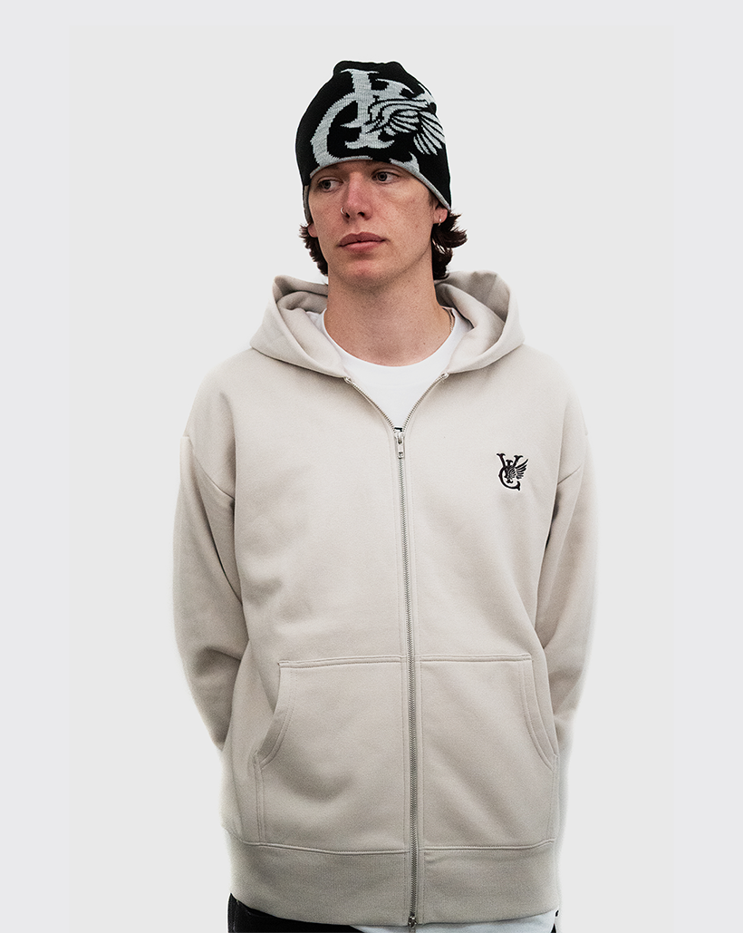 Vic Wing Heavyweight Double Zip Hood - Bone