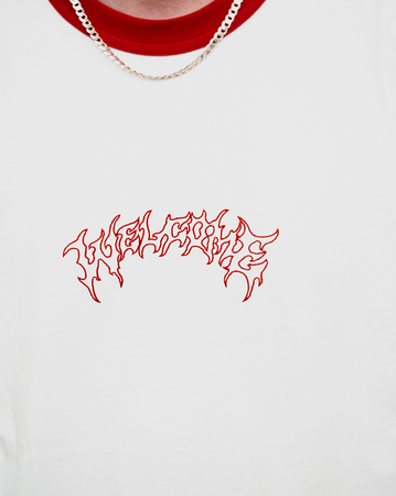 Welcome Barb Ringer Shirt - White/Red