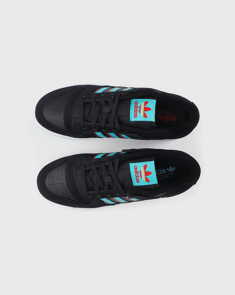 Black adidas shoes with blue stripes 2025