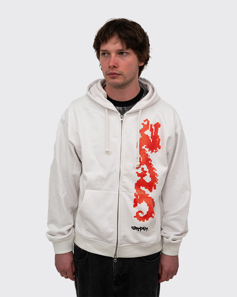 Carpet Dragon Zip Up Hoodie - White
