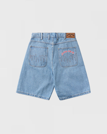 Cash Only Logo Denim Shorts - Washed Indigo