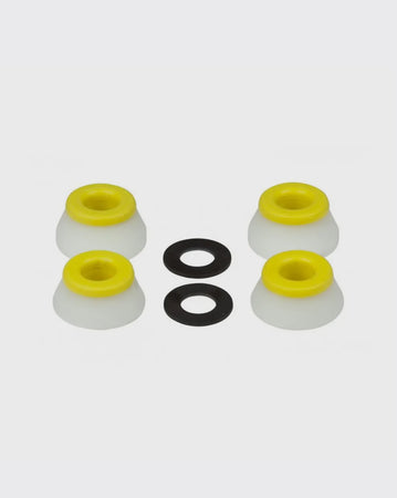 BONES Hardcore Bushings - Medium / Yellow / 91A  There is no break-in period. Just put them in, adjust and skate. Your trucks will be more responsive. Increased truck performance Improves your skating experience. Your turns will be smooth and positive, not floppy or rigid